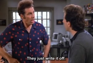 Image of Seinfeld clip with Jerry and Kramer discussing tax write-offs